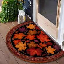 HD Flat Print Semi-Circular Entry Mat - Orange, Red, Yellow And Brown Autumn Leaf Pattern, Suitable For Indoor/Outdoor Use Semi-Circular Doormat - Machine Washable Polyester Rug, Suitable For Porch, Kitchen, Bathroom, Entryway - Autumn Home Decor, Vibrant Leaf Pattern - Burnt Orange - View 7