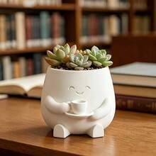 Cat Hugging Succulent Planter, Smiling 3D Printed Pattern Fun Planter, Mini Indoor Plant Pot Set, Home Office Desk Decor Gift, Gardening Gift, Home Decor - A - View 1