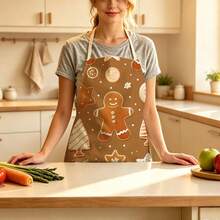 1pc Christmas Vintage Gingerbread Man Dessert Print Apron - Sleeveless Halter Neck Design, Durable And Comfortable Fit, Featuring Gingerbread Man With Frosting Stars And Striped Christmas Tree Pattern, Suitable For Cooking, Baking And Home Cleaning, Household Cleaning, Housework Apron, Hand-Painted Handmade Baking Apron, Fun Holiday Gift - Multicolor - View 7