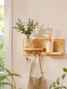 Gancho para llaves de decoración rústica del hogar con estante de almacenamiento, estante de almacenamiento multifuncional montado en la pared, adecuado para la entrada, sala de estar y decoración de la cocina, estante de almacenamiento de pared - Ver 2