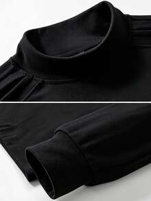 Men's Autumn/Winter Outdoor Base Layer T-Shirt, Dropped Shoulder, New Style, Semi-High Neck, Long Sleeve, Thickened Pullover, Solid Color, Sports Fashion T-Shirt Top - Black - View 4