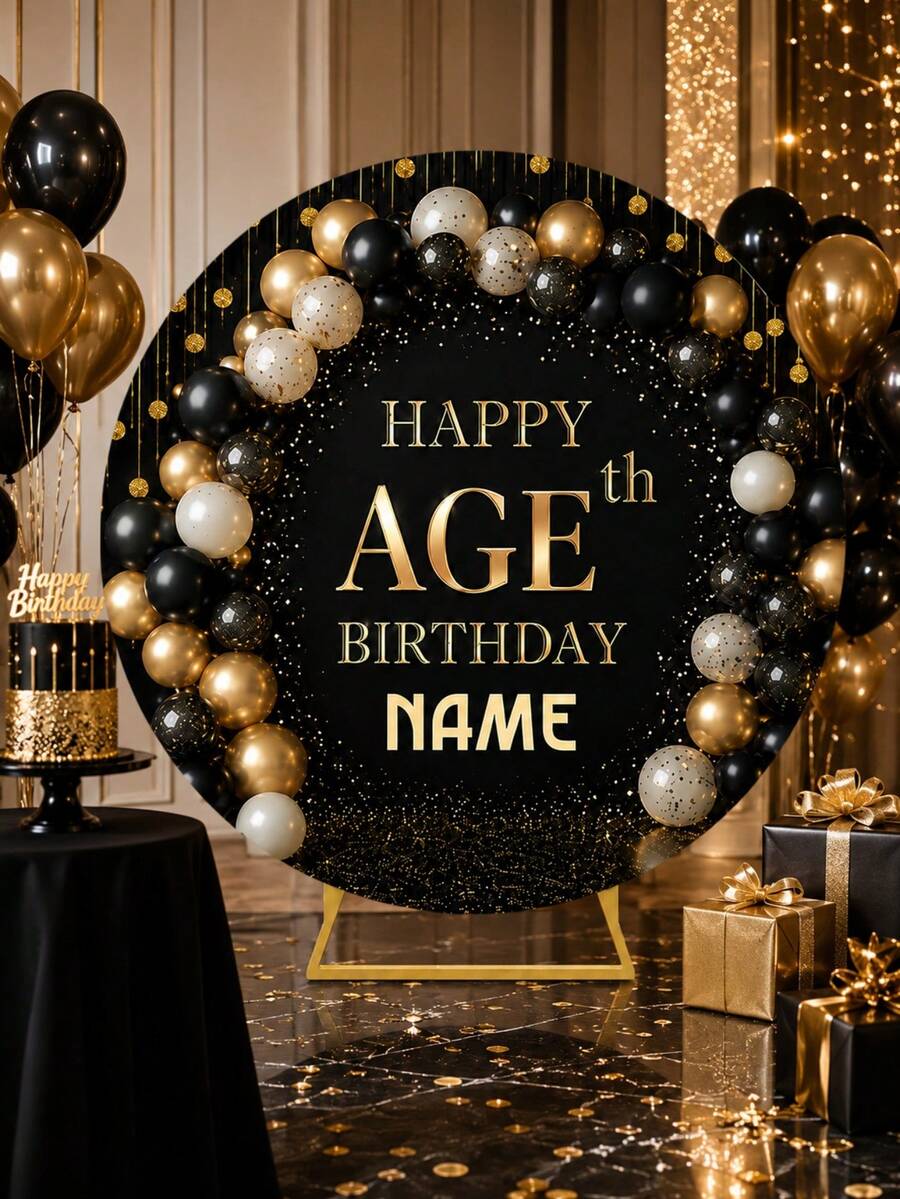 Customizable Round Backdrop (Stand Not Included), Printable Logo/Text, Durable, Suitable For Birthday Party, Party Decoration, Modern Round Design, Smooth Texture, Round Backdrop - Multicolor - View 1
