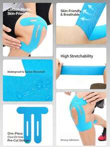 4pcs Multi-Color Knee Sports Tape, Pre-Cut Kinesiology Tape For Knee Support, Suitable For Marathon, Running, Football, Basketball Sports - Multicolor - View 5