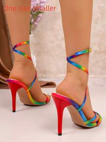 Women's Sexy Lightweight Criss-Cross Strappy Rhinestone Buckle Decor Summer Nightclub Style Versatile Open Toe Formal Ultra High Heels (Runs Small) - Color - View 3