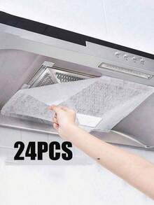 12/24/48pcs Disposable High-Efficiency Oil-Absorbing Smokeless Kitchen Range Hood Filter Paper, Universal Size, With Durable Adhesive Protective Film - A - View 14