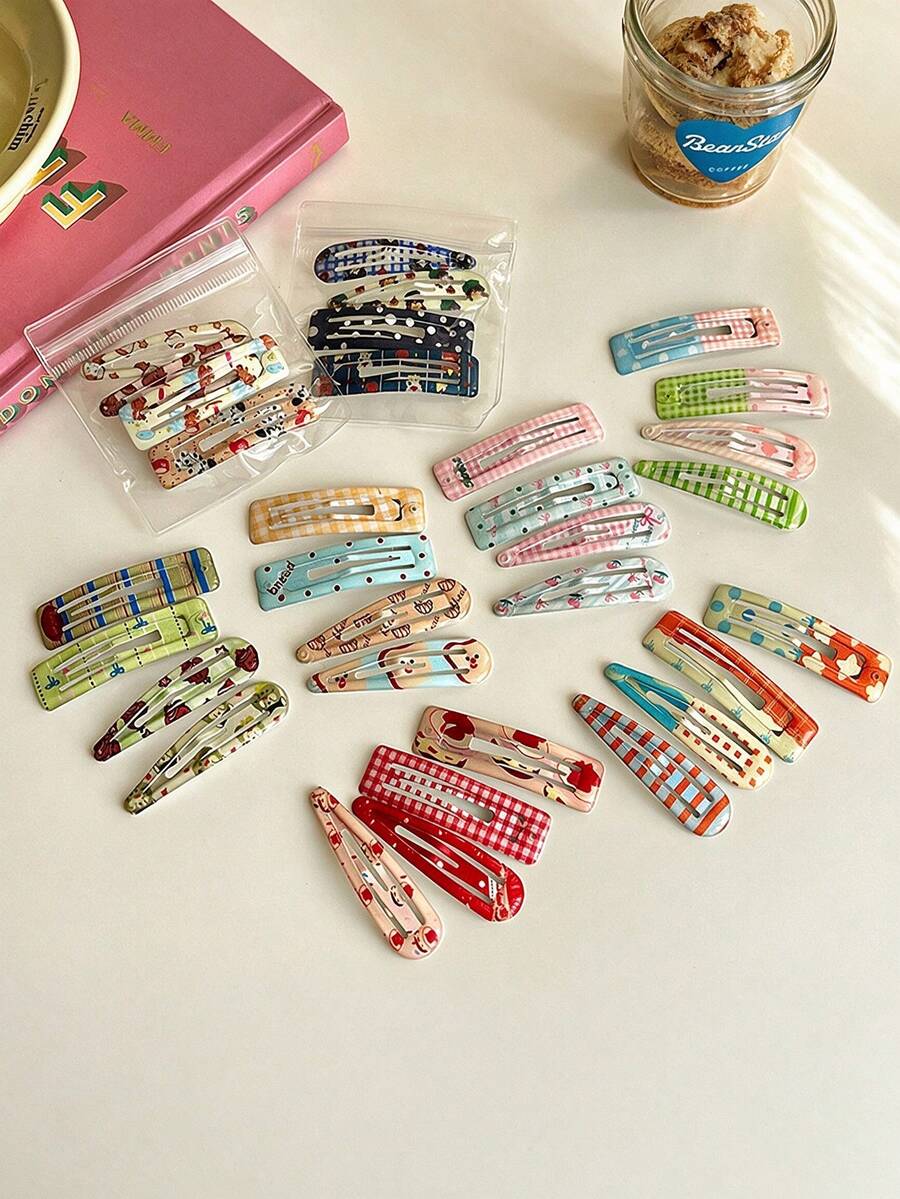 Cute Printed BB Hair Clips, Colorful Dopamine Side Bangs Hair Clips, Sweet Girl Hair Accessories, Autumn New Arrival - Bright Colors - View 1