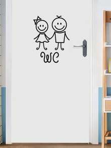 Cartoon Graphic Door Sticker, Black PVC Toilet Sign Sticker For Home Decor, Stickers, Wall Decal, Vinyl Decal For Home Decorations, Spring Decoration Items Refresh Your Home, Festival Decoration Stickers Gifts Birthday Graduation - Multicolor - View 2