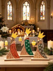 3pcs/1pc Christmas Wooden Three Wise Men Desktop Decor Set, Three Wise Men Figurines, Nativity Theme Decoration, Holiday Centerpiece, Rustic Style, Suitable For Fireplace, Dining Table And Christmas Party Scenes - A - View 1
