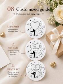 Personalized Name And Date Wedding Sticker, Custom Bride And Groom Heart Balloon Label, Hand Drawn Couple Illustration, Wedding Favor Sticker, Gift Box Seal, Bridal Shower, Engagement Celebration, Wedding Reception Decor, Newlyweds, Couples - Multicolor - View 6