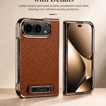 1pc Multi-Color Lychee Leather Texture Anti-Drop Shockproof Scratch-Resistant Anti-Fingerprint Dust-Proof Integrated Shell Film With Built-In Hidden Metal Kickstand Raised Lens Protection Front Screen Protector Electroplated Metal Frame Full Coverage Protection PU Leather Lychee Grain Material Electroplated Frame Crafting Light Luxury Business Style Foldable Phone Protective Case Phone Cover Suitable Compatible With Apple Duo For Business Professionals - Multicolor - View 5