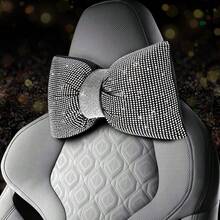 1pc/2pcs Shiny Car Neck Pillow, Soft Crystal Rhinestone Car Headrest Cushion, Bowknot Car Seat Neck Support Pillow, Cute Car Interior Accessory, For Women, Diamond Car Decoration, Comfortable Driving Travel Pillow - Style a - View 8