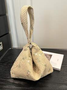 Dedoo 女款迷你手提包 三角形 花卉刺繡圖案 復古波希米亞風 日常婚禮派對手拿包（隨機配色） - 米色 - 查看 4