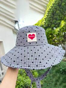1pc Heart Plaid Bucket Hat, Cute Outdoor Foldable Wide Brim Sun Hat, Casual Polyester Breathable Hat, Suitable For Spring, Summer, Autumn, Beach, Vacation, Holiday, Travel - Multicolor - View 4