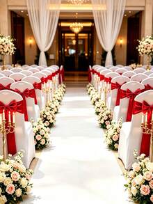 6/12/24/48pcs Bright Red Satin Chair Back Bow Ribbon, Shiny Silky Chair Ties, Suitable For Beach Wedding Reception Banquet Birthday Party Hotel Event Chair Decoration - Red - View 4