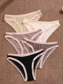Women's 5pcs Milk Silk Jacquard Triangle Panties - Multicolor - View 3