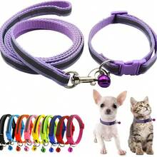 2pcs/Set Reflective Pet Collar & Leash Set, Adjustable Nylon Collar With Bell, Quick-Release Buckle Anti-Lost Design, Suitable For Small Puppies And Cats, 10 Colors Available, Night Visibility, Durable Outdoor Pet Walking Training Supplies, Daily Walk & Travel Pet Accessories - Multicolor - View 17