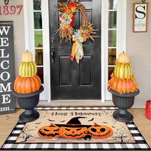 GEL HUT MUN Halloween Door Mat Indoor WelcomeMat, Black PlaidGhost, Soft, Front Door, Ultra Thin, Pumpkin Doormat,Non Slip, Washable Entryway Rugs For Hallway Kitchen Halloween Deco - B - View 2