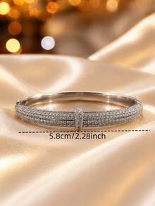1pc Women's Fully Embellished Zirconia Multi-Layer Snap Bracelet, Luxury High-End Style, Versatile For Party And Commute - Bracelet - View 5
