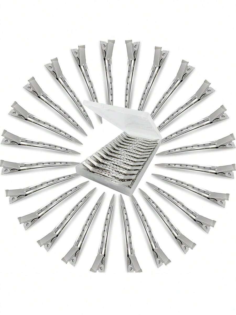 48pcs/24pcs/12pcs/1pc Metal Duckbill Hair Clips For Women Styling And Sectioning, Silver Long Hair Pins, Crocodile Clips For Curly Hair, Suitable For Thick Hair, Salon, Bow DIY