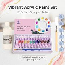 12/24 Warna 5ml Cat Akrilik + Pisau Palet + Palet Pencampur + Kotak Cat + 100ml Medium Akrilik - MultiWarna - View 4