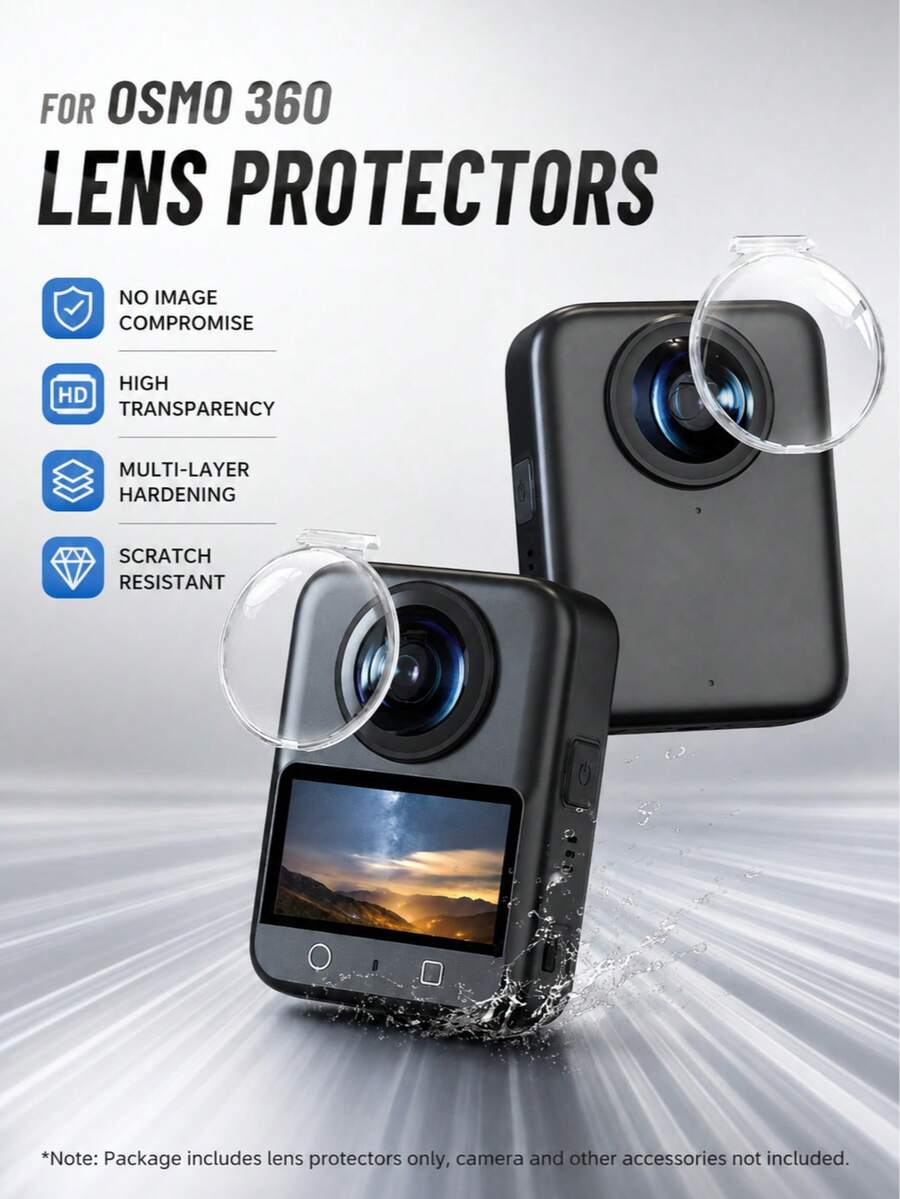 Lens Protector For Osmo 360, High-Definition Transparent 360 Camera Lens Cover, Full Coverage Anti-Scratch Protective Shield, No Black Edge Design, Precise Fit Lens Protection Accessory, Suitable For Travel Vlog And Outdoor Shooting