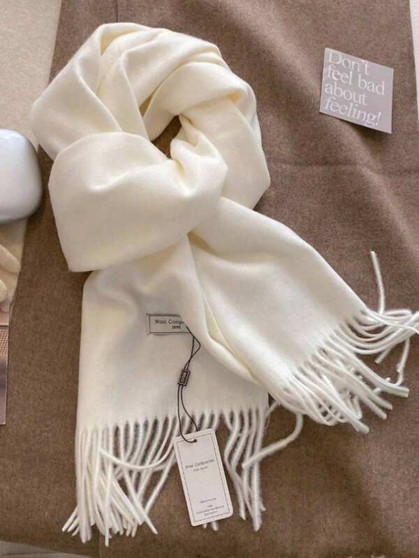 1 cái/bộ khăn choàng cổ giả cashmere màu trơn phong cách tối giản đa năng cao cấp, ấm áp, tua rua mảnh, thời trang sang trọng, độ dài vừa, khăn quàng cổ giữ ấm