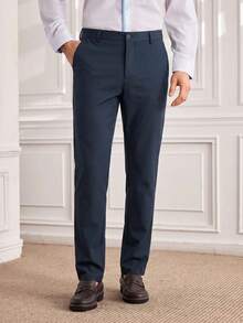Officeau Men's Business Casual Straight Leg Dress Pants, Versatile For Daily Wear And Commuting - Dark Grey - View 1