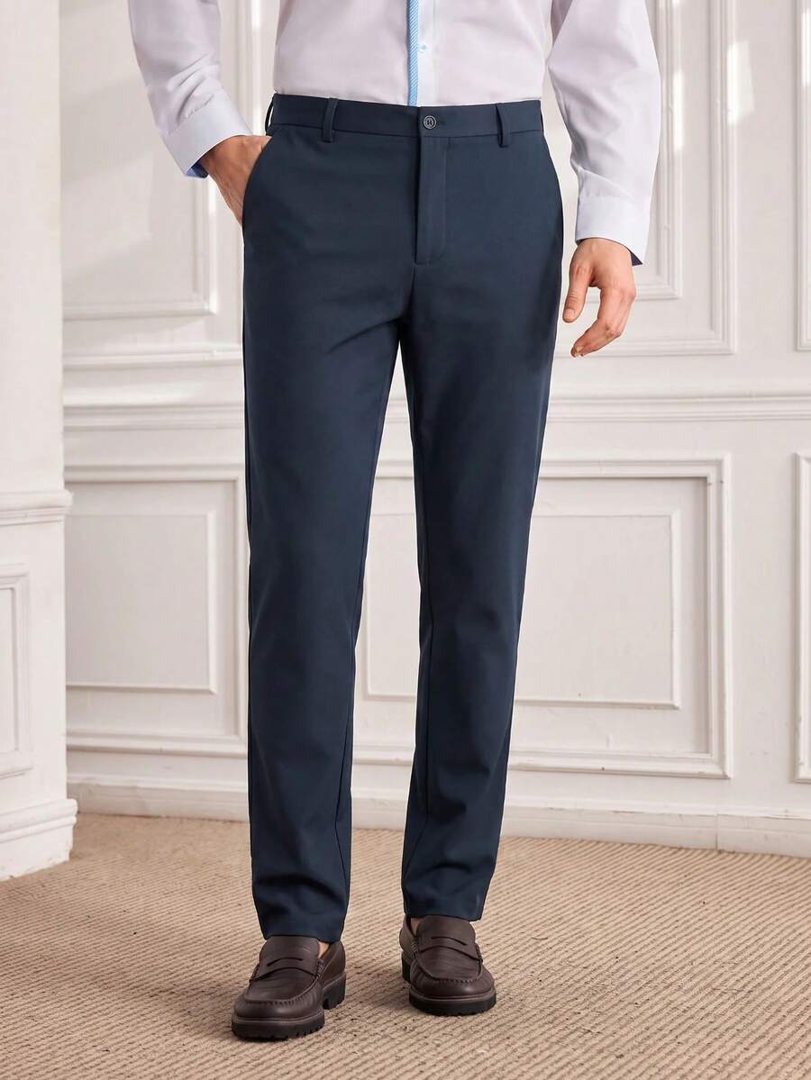 Officeau Men's Business Casual Straight Leg Dress Pants, Versatile For Daily Wear And Commuting - Dark Grey - View 1