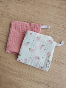 Baby Floral Face Towel 4-Layer Gauze Small Square Cloth, Infant Drool Bib, Face Cloth, Pure Cotton Feeding Bib, Handkerchief - Multicolor - View 5