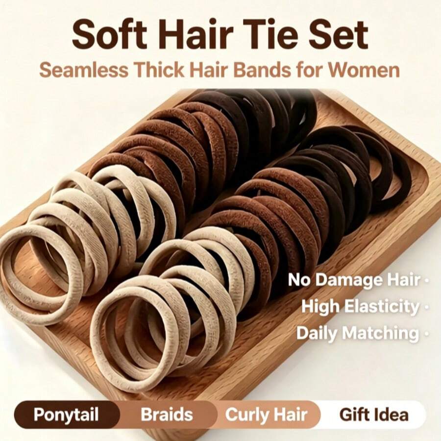100pcs/Pack - Neutral Brown Seamless Hair Ties Set, Soft High Elasticity Non-Damaging Hair Bands, Non-Slip Ponytail Hair Ties, Suitable For Women's Daily Wear Hair Accessories