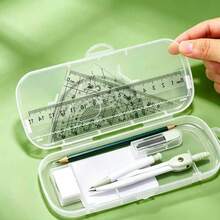 Transparent Storage Box/7-Piece Compass Set - Includes A Protractor And Ruler For Precise Geometric Drawing, As Well As A Triangle Ruler And A Complete Set Of Stationery. Multi-Functional Exam And Study Stationery Kit. Back To School. - E - View 9