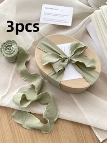 4cm*10yds/Roll Matcha Green Pleated Ribbon, High-End Elastic Ruched Gift Wrapping Ribbon, Birthday Party Packaging Ribbon, Woven Headband Decoration, Cake Packaging, DIY Bows, Wedding Bouquet, Graduation Party Floral Ribbon - Green - View 7