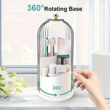 Makeup Brush Holder With Lid, 360° Rotating Dust-Proof ABS Storage Box, 3-Compartment Sliding Lid Toothbrush Holder With Non-Slip Base, Multi-Purpose Space-Saving Organizer For Makeup Brushes, Toothpaste, Suitable For Vanity, Bathroom, Home, Dorm, Apartment - Multicolor - View 15