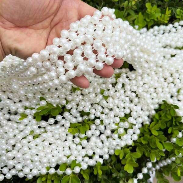 8mm/10mm Beige Faux Pearl Beaded Garland, Elegant White Pearl Beaded Ribbon, Suitable For Wedding Party, Birthday Party Decoration Accessories, Fashion Jewelry Craft Faux White Pearl Beaded Garland, Pearl Garland, DIY Handicrafts, Cake Toppers, Cake Decorations, Cake Decorating Tools, Indoor Decoration, Home Decor
