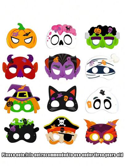 6pcs Random Halloween Cartoon Pumpkin Skeleton Witch Ghost Monster Masks, Halloween Party Costume Props, Baby Bath Birthday Party Favors Decoration Supplies, Halloween Party Favors