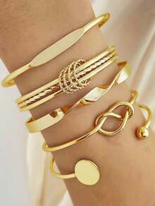 12pcs/Set Fashion Versatile Multi-Element Design Metal Bracelet Set, Includes Geometric Patterns, Tassels, Hearts And Other Elements Women's Stackable Bracelets, Suitable For Holidays, Parties, Dates, Gifts And Daily Wear. - Gold 12pcs - View 2