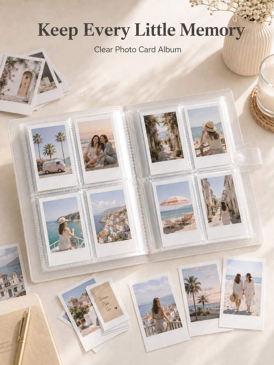 1pc 160-Pocket Transparent Photo Album, Can Store Photos, Movie Tickets, Celebrity Cards And Postcards, Also Suitable As Art Scrapbook - A - View 1