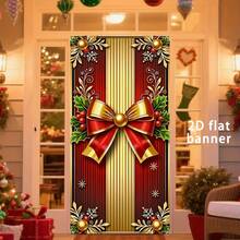 1pc 2D Flat Christmas Door Banner, Elegant Red And Gold Bow Design Porch Hanging Door Decor - Christmas Bow - View 13