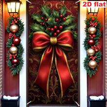 1pc 2D Flat Christmas Door Banner, Elegant Red And Gold Bow Design Porch Hanging Door Decor - Christmas Bow - View 10
