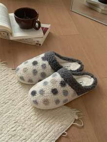 XIXITIAO Polka Dot Closed‑Toe Warm Slippers, Cute Soft‑Sole Home Slippers - White - View 4