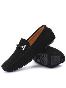 1 Pair Solid Color Preppy Vintage Athletic Microfiber Leather Slip-On Shoes For Spring & Autumn Outdoor Vacation Wear - Black - View 1