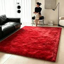 1pc Red Rectangular Long Pile Faux Fur Rug, Bedroom Carpet, Living Room Carpet, Door Mat, Small Rug, Carpet, Floor Mat, Home Decor, Area Rug, Outdoor Mat, Home Decor, Area Carpet, Bedroom Carpet, Washable Carpet - Multicolor - View 1