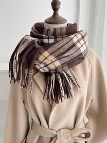 1pc Plaid Casual Polyester Scarf For Autumn/Winter - 5#Coffee - View 1