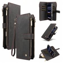 eaacaa A Retro Flip Phone Case With Multiple SIM Card Slots And A Dual Coin Pocket Compatible With Apple 17e/17ProMax/16ProMax/16Pro/16Plus/15ProMax/15plus/13ProMax/13Pro/14ProMax/14Pro/A26/A36/A56, A5, And G06. It Features A Wallet Function, A Wrist Strap, A Stand, Anti-Demagnetization, And Is Drop-Proof And Theft-Proof. - Black - View 2