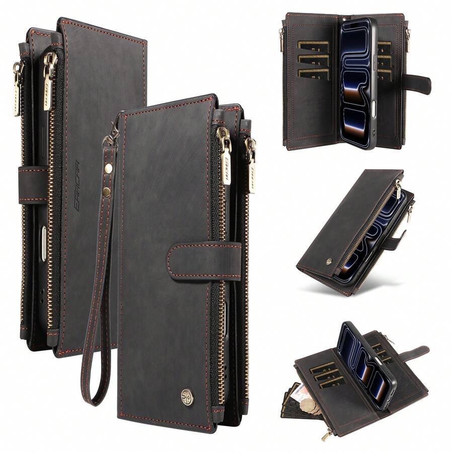 eaacaa A Retro Flip Phone Case With Multiple SIM Card Slots And A Dual Coin Pocket Compatible With Apple 17e/17ProMax/16ProMax/16Pro/16Plus/15ProMax/15plus/13ProMax/13Pro/14ProMax/14Pro/A26/A36/A56, A5, And G06. It Features A Wallet Function, A Wrist Strap, A Stand, Anti-Demagnetization, And Is Drop-Proof And Theft-Proof.