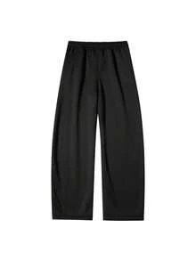 Men's Black Barrel Color Drawstring Waist Pockets Casual Loose Fit Sports Sweatpants, Knitted Fabric Athletic Long Pants - Black - View 6