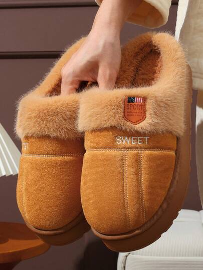 Pantuflas minimalistas de mujer con forro térmico, cálidas y esponjosas para otoño/invierno, pantuflas cálidas para parejas en casa
