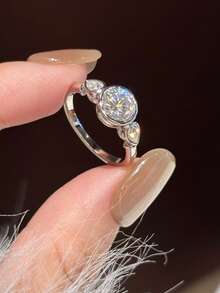 ConiiW A 1.6-Carat Round Pear-Shaped Moissanite Bubble Ring In 925 Sterling Silver, Unisex, Simple And Suitable For Everyday Wear. - Silver - View 4