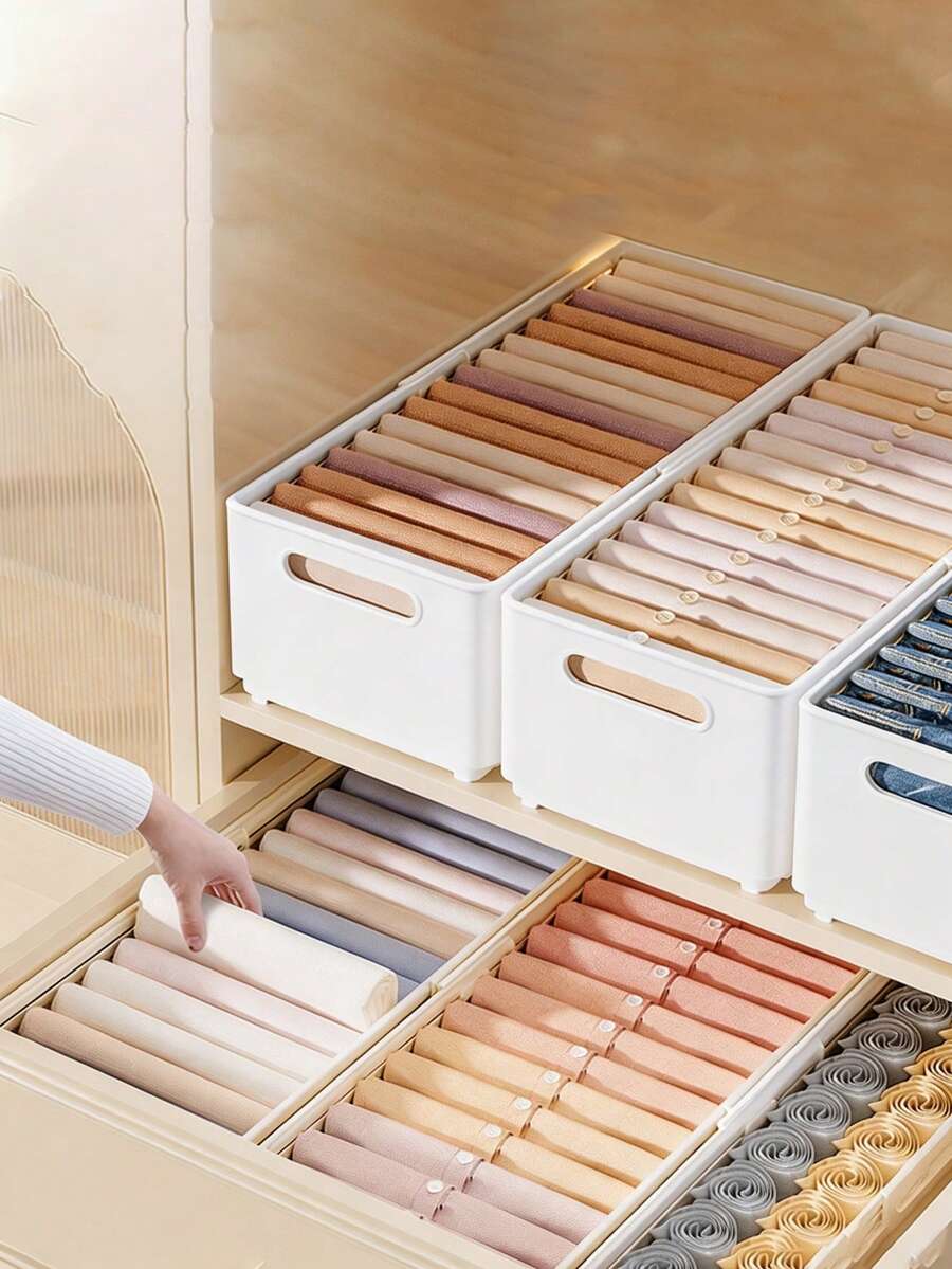 1pc Wardrobe Storage Box Clothes Organizer Toy Storage Bin Desktop Drawer Underwear Storage Box Plastic Clothes Storage Box - White - View 1