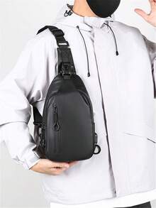 Versatile Men's Shoulder Crossbody Chest Bag - Black - View 1